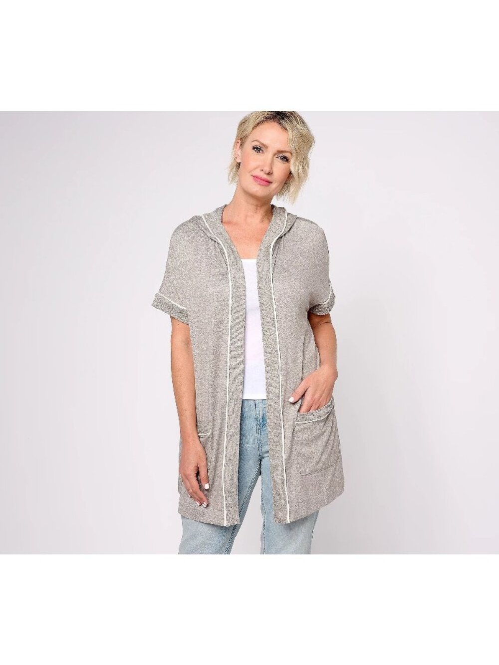 Koolaburra by UGG Cardigan XL Cloud Jersey Short Sleeve Heather Gray Layers NEW